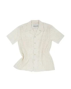 Andersson Bell Half Sheer Flower Lace Shirts Atb951M(Ecru)-Men Shirts