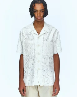 Andersson Bell Half Sheer Flower Lace Shirts Atb951M(Ecru)-Men Shirts