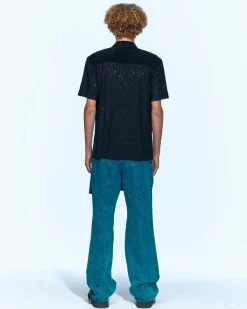 Andersson Bell Half Sheer Flower Lace Shirts Atb951M(Black)-Men Shirts