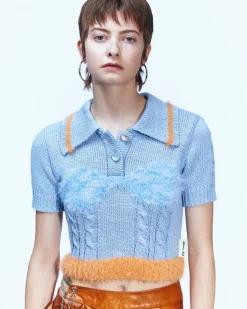 Andersson Bell Hayes Lingerie Intarsia Knit Collar Top Atb880W(Blue)-Women Tops