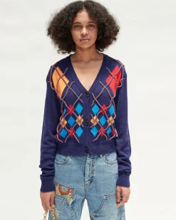 Andersson Bell Joy Argyle String Short Cardigan Atb699W(Navy)-Women Knitwear