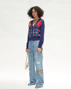 Andersson Bell Joy Argyle String Short Cardigan Atb699W(Navy)-Women Knitwear