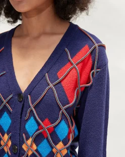 Andersson Bell Joy Argyle String Short Cardigan Atb699W(Navy)-Women Knitwear