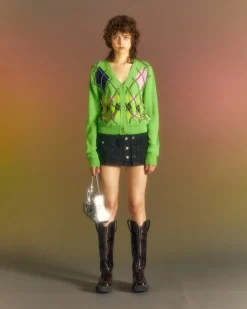 Andersson Bell Joy Argyle String Short Cardigan Atb699W(Green)-Women Knitwear