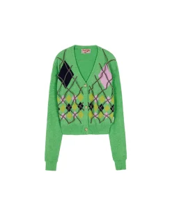 Andersson Bell Joy Argyle String Short Cardigan Atb699W(Green)-Women Knitwear
