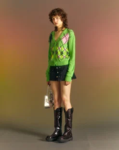 Andersson Bell Joy Argyle String Short Cardigan Atb699W(Green)-Women Knitwear