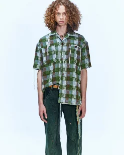 Andersson Bell Kenley Check Open Collar Shirts Atb848M(Green)-Men Shirts