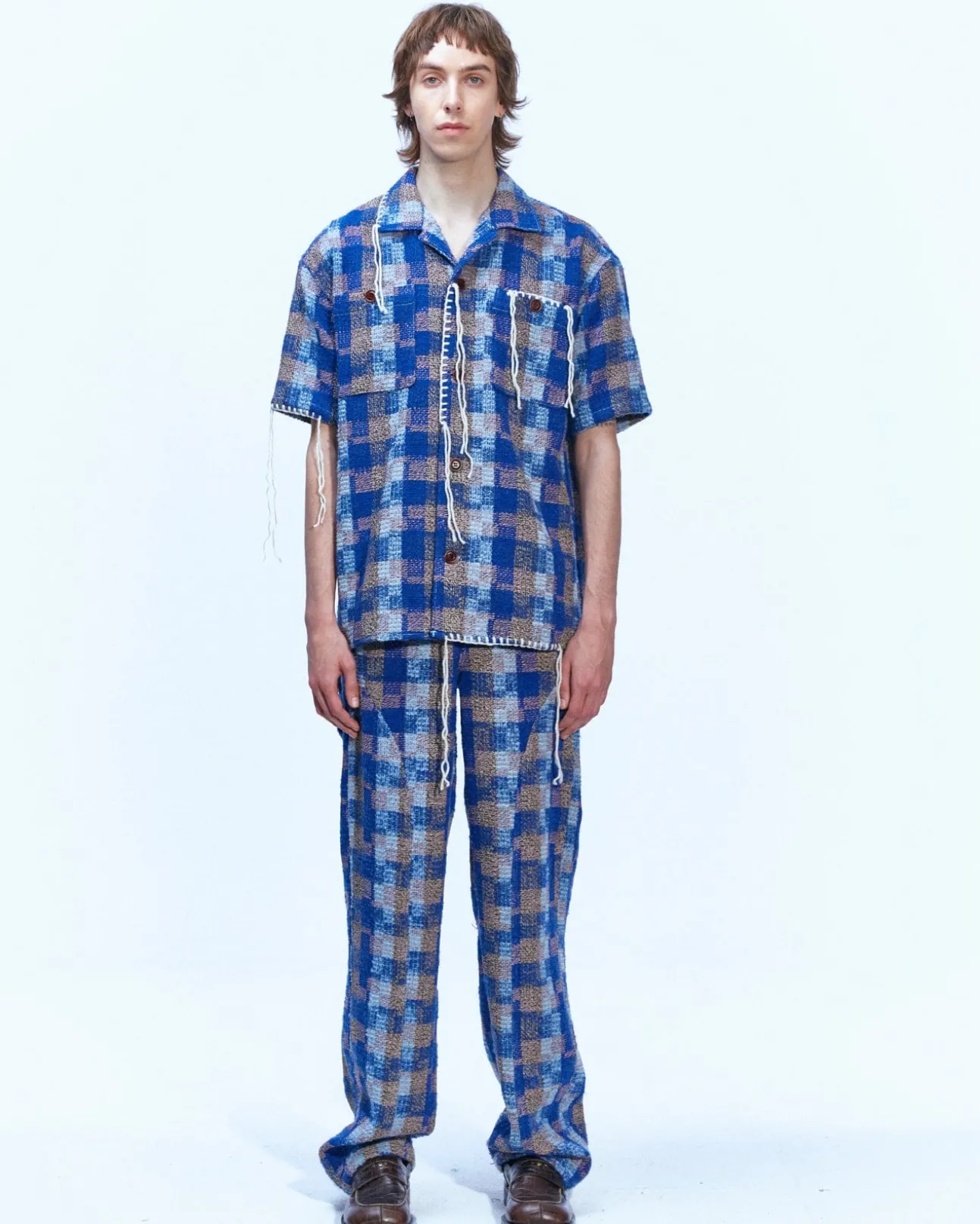 Andersson Bell Kenley Check Open Collar Shirts Atb848M(Blue)-Men Shirts