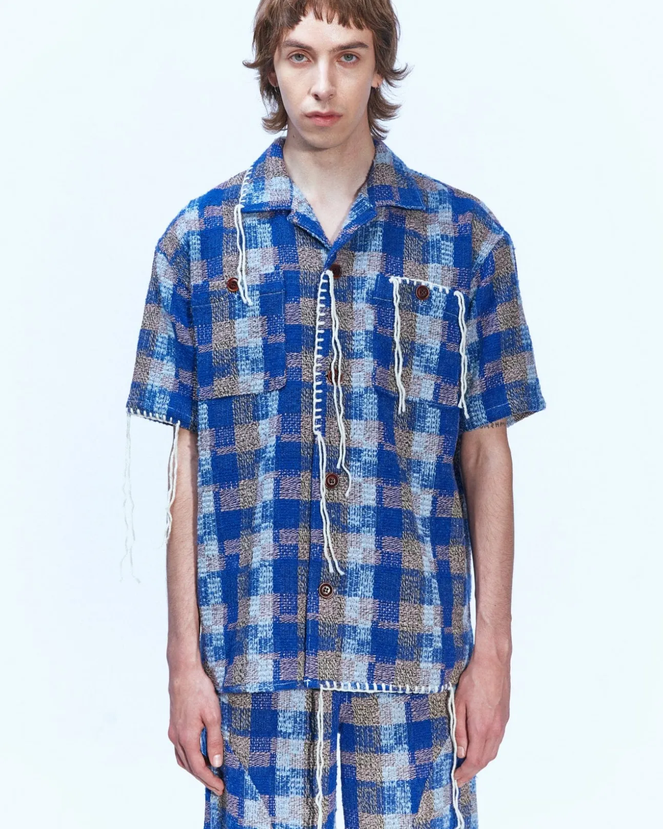 Andersson Bell Kenley Check Open Collar Shirts Atb848M(Blue)-Men Shirts