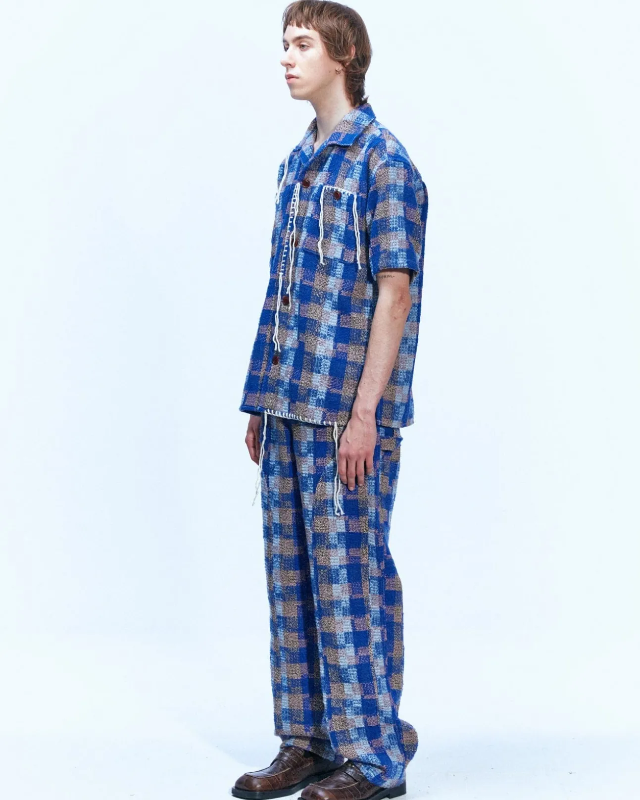 Andersson Bell Kenley Check Open Collar Shirts Atb848M(Blue)-Men Shirts
