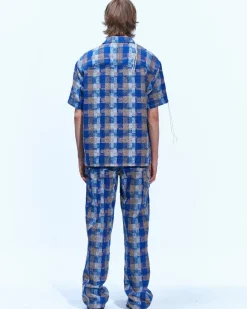 Andersson Bell Kenley Check Open Collar Shirts Atb848M(Blue)-Men Shirts