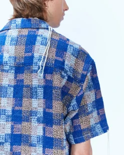 Andersson Bell Kenley Check Open Collar Shirts Atb848M(Blue)-Men Shirts