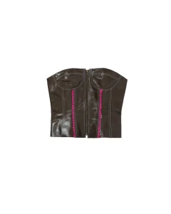 Andersson Bell Lace Combination Leather Bustier Atb820W(Brown)-Women Tops