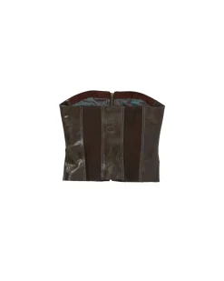 Andersson Bell Lace Combination Leather Bustier Atb820W(Brown)-Women Tops