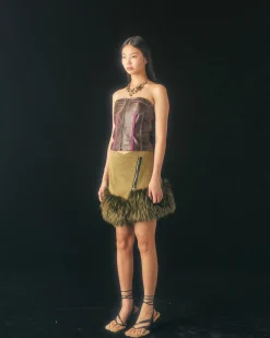 Andersson Bell Lace Combination Leather Bustier Atb820W(Brown)-Women Tops