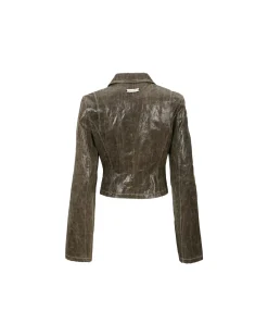 Andersson Bell Lance Denim Trim Faux Leather Jacket Awa528W(Brown)-Women Outerwear
