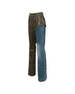 Andersson Bell Lance Jeans Hybrid Faux Leather Trousers Apa636W(Brown)-Women Trousers