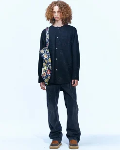 Andersson Bell Leaf Embroidery Collarless Shirt Atb847M(Black)-Men Shirts