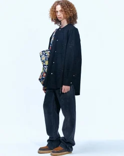 Andersson Bell Leaf Embroidery Collarless Shirt Atb847M(Black)-Men Shirts