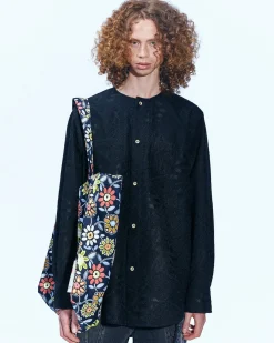 Andersson Bell Leaf Embroidery Collarless Shirt Atb847M(Black)-Men Shirts