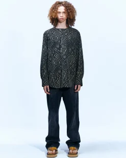 Andersson Bell Leaf Embroidery Collarless Shirt Atb847M(Brown)-Men Shirts
