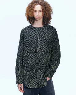 Andersson Bell Leaf Embroidery Collarless Shirt Atb847M(Brown)-Men Shirts