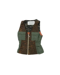 Andersson Bell Leopard Combination Zip-Up Vest Atb825W(Khaki)-Women Outerwear