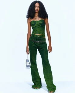 Andersson Bell Lola Denim Bustier Atb884W(Green)-Women Tops