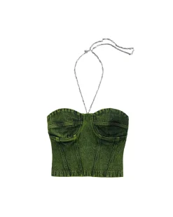 Andersson Bell Lola Denim Bustier Atb884W(Green)-Women Tops