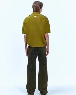 Andersson Bell London Argyle Jacquard Short Sleeve Polo Knit Atb865M(Khaki)-Men Knitwear