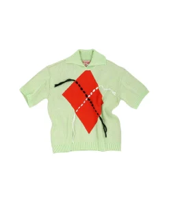 Andersson Bell London Argyle Jacquard Short Sleeve Polo Knit Atb865M(Lime)-Men Knitwear