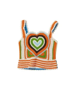 Andersson Bell Love Riri Crochet Heart Top Atb736W(Orange/Blue)-Women Tops