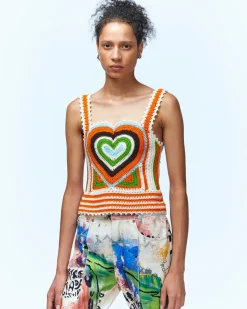 Andersson Bell Love Riri Crochet Heart Top Atb736W(Orange/Blue)-Women Tops