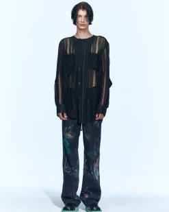 Andersson Bell Lunar Sheer Collarless Shirt Atb955M(Black)-Men Shirts