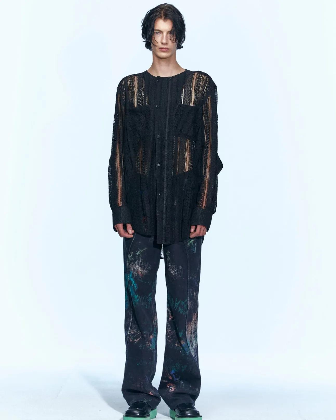 Andersson Bell Lunar Sheer Collarless Shirt Atb955M(Black)-Men Shirts
