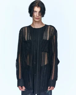 Andersson Bell Lunar Sheer Collarless Shirt Atb955M(Black)-Men Shirts
