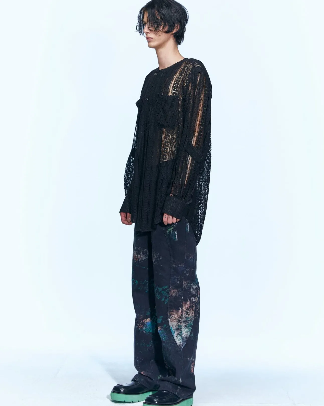 Andersson Bell Lunar Sheer Collarless Shirt Atb955M(Black)-Men Shirts