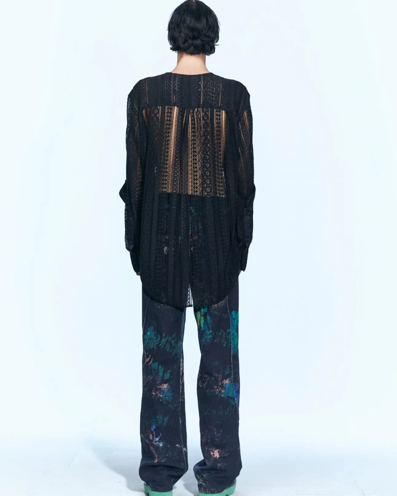 Andersson Bell Lunar Sheer Collarless Shirt Atb955M(Black)-Men Shirts