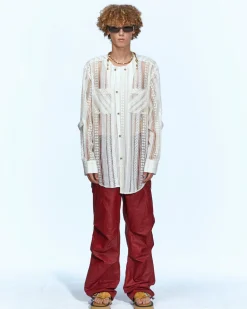 Andersson Bell Lunar Sheer Collarless Shirt Atb955M(Ecru)-Men Shirts