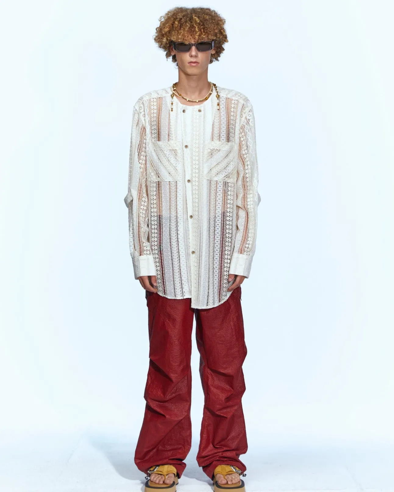 Andersson Bell Lunar Sheer Collarless Shirt Atb955M(Ecru)-Men Shirts