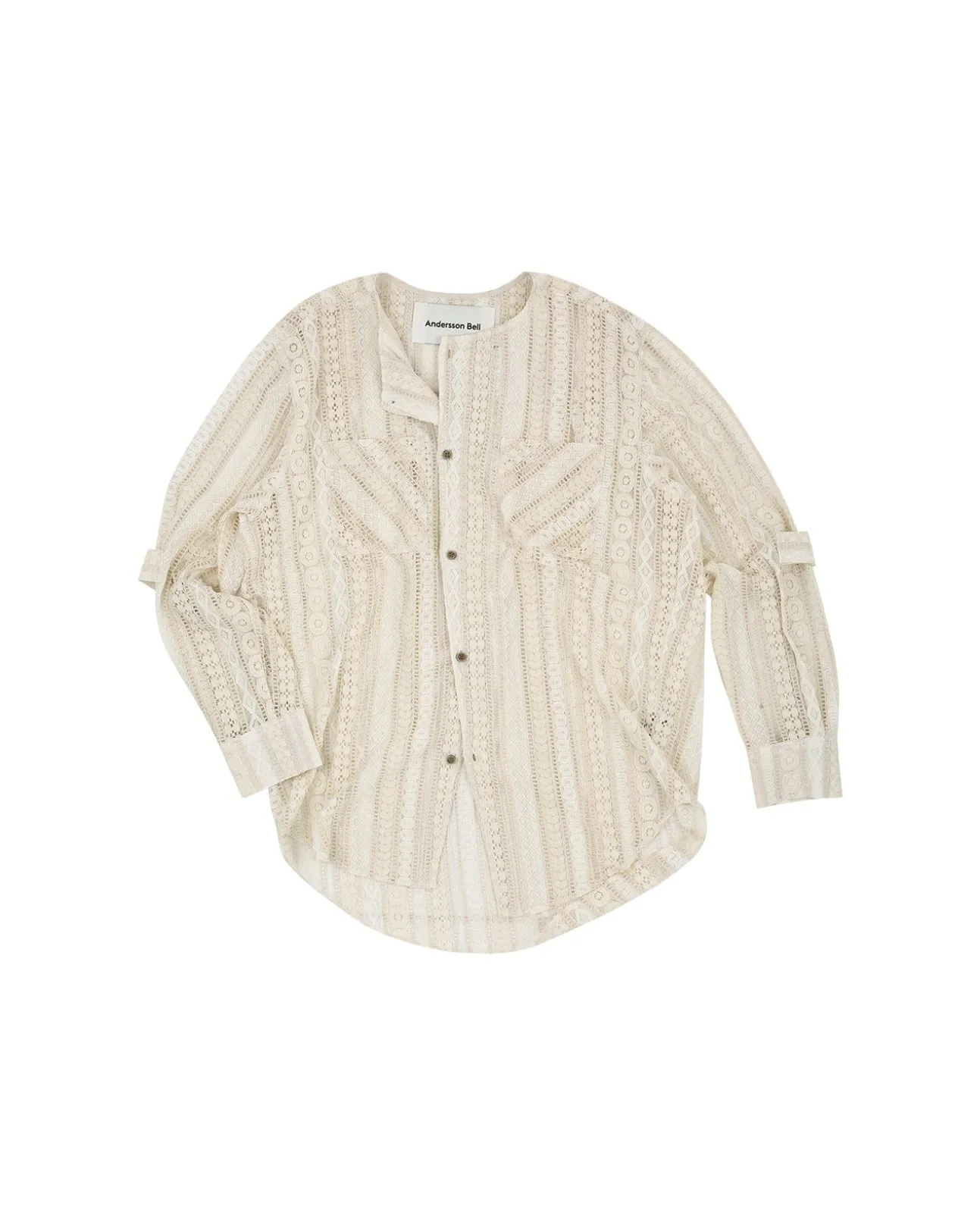 Andersson Bell Lunar Sheer Collarless Shirt Atb955M(Ecru)-Men Shirts