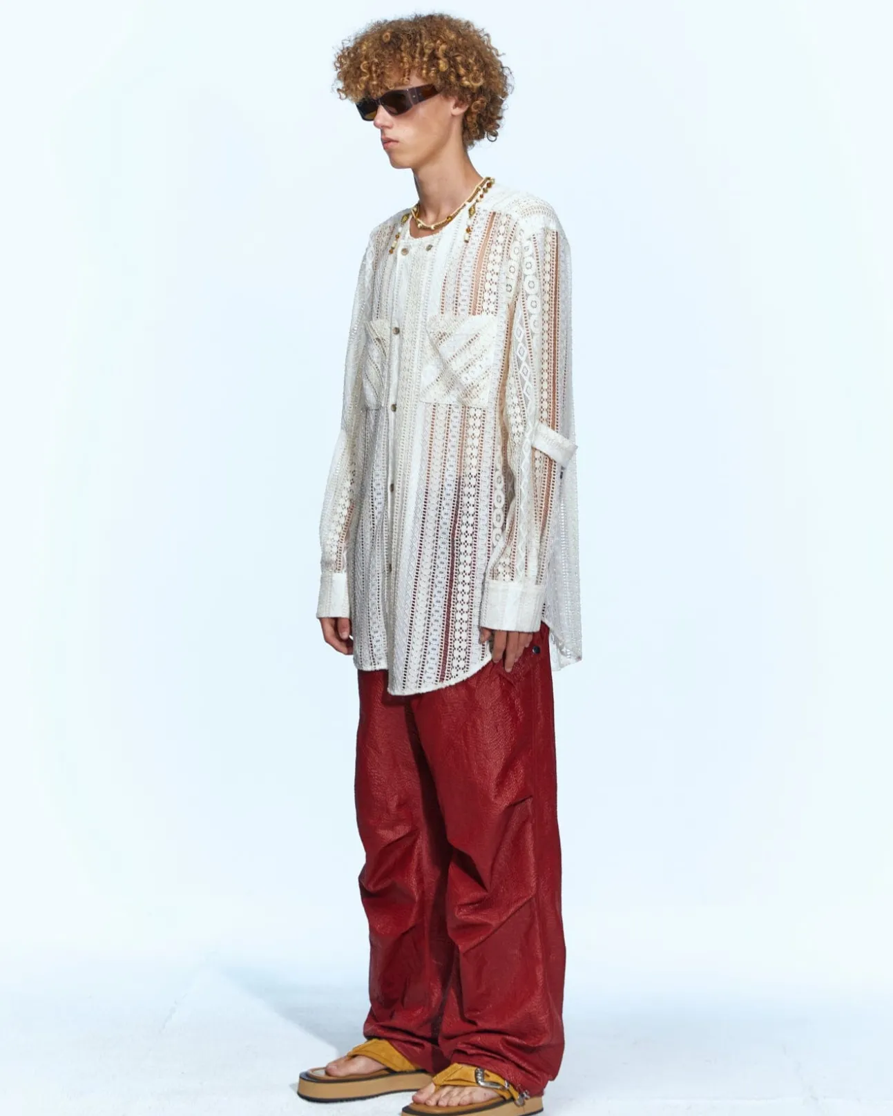Andersson Bell Lunar Sheer Collarless Shirt Atb955M(Ecru)-Men Shirts