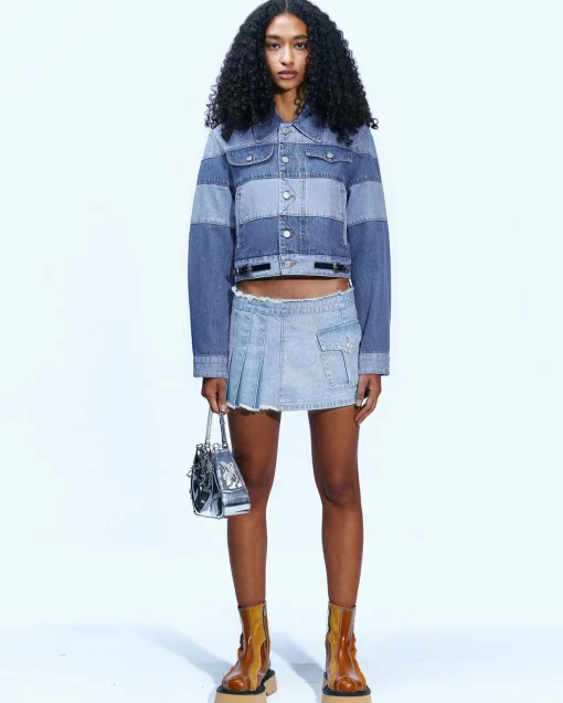 Andersson Bell Mahina Blocking Patchwork Denim Jacket Awa519W(Washed Blue)-Women Outerwear