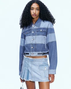 Andersson Bell Mahina Blocking Patchwork Denim Jacket Awa519W(Washed Blue)-Women Outerwear