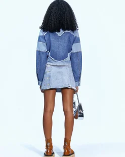 Andersson Bell Mahina Blocking Patchwork Denim Jacket Awa519W(Washed Blue)-Women Outerwear