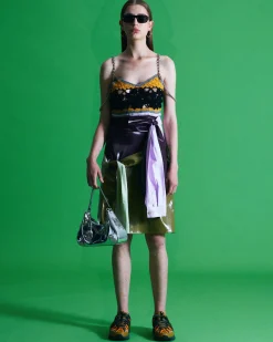 Andersson Bell Margo Tied Sleeves Skirt Apa597W(Green/Purple)-Women Skirts
