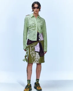 Andersson Bell Margo Tied Sleeves Skirt Apa597W(Green/Purple)-Women Skirts