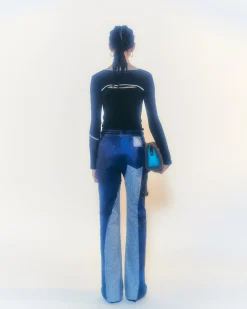 Andersson Bell Mariko Raw Cut Crack Coated Pants Apa548W(Blue)-Women Trousers