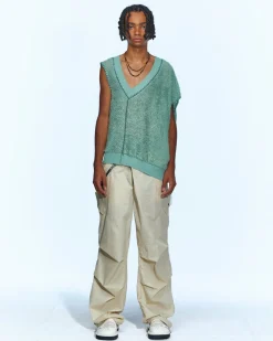 Andersson Bell Mario Summer Shaggy V-Neck Vest Atb960M(Green)-Men Knitwear