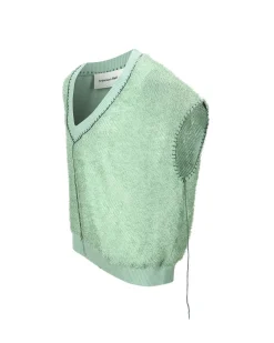 Andersson Bell Mario Summer Shaggy V-Neck Vest Atb960M(Green)-Men Knitwear